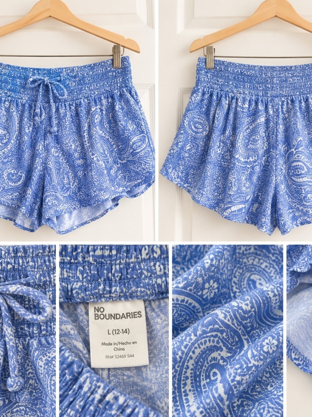 No Boundaries Blue Paisley Drawstring Athletic Shorts